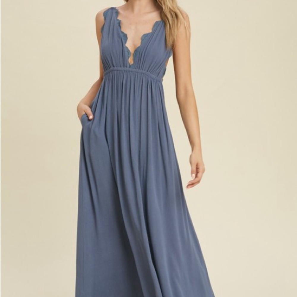 Elegant Blue Sleeveless Maxi Dress